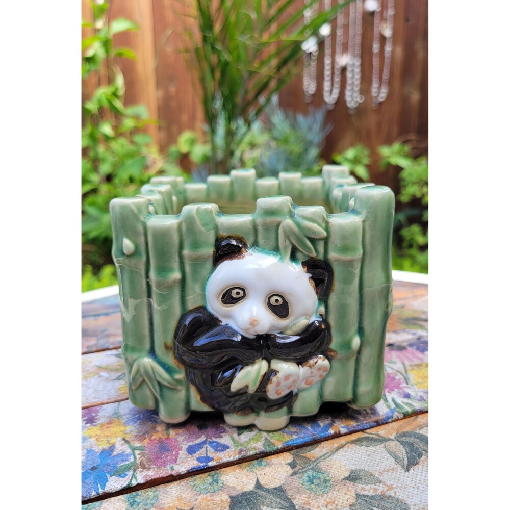 Vintage Ceramic Panda Bamboo Planter - 1960s Made in Japan